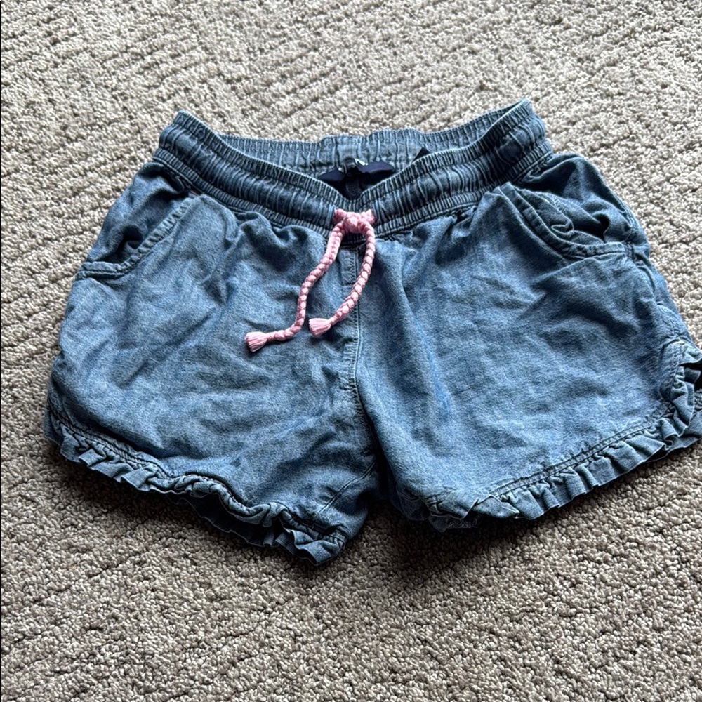 Blue Denim Shorts with Pink Drawstring